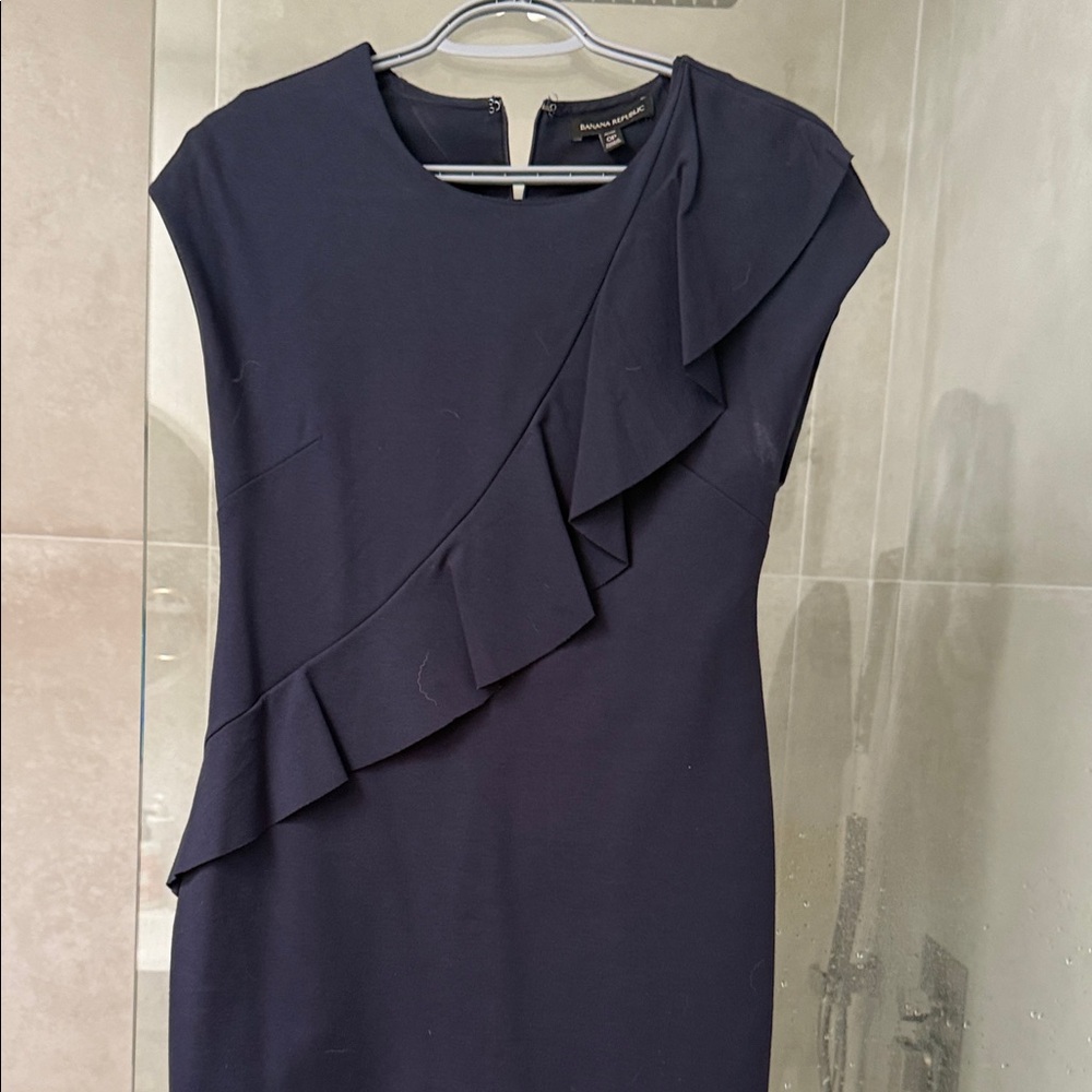 Banana Republic Navy Ruffle Sheath Midi Dress